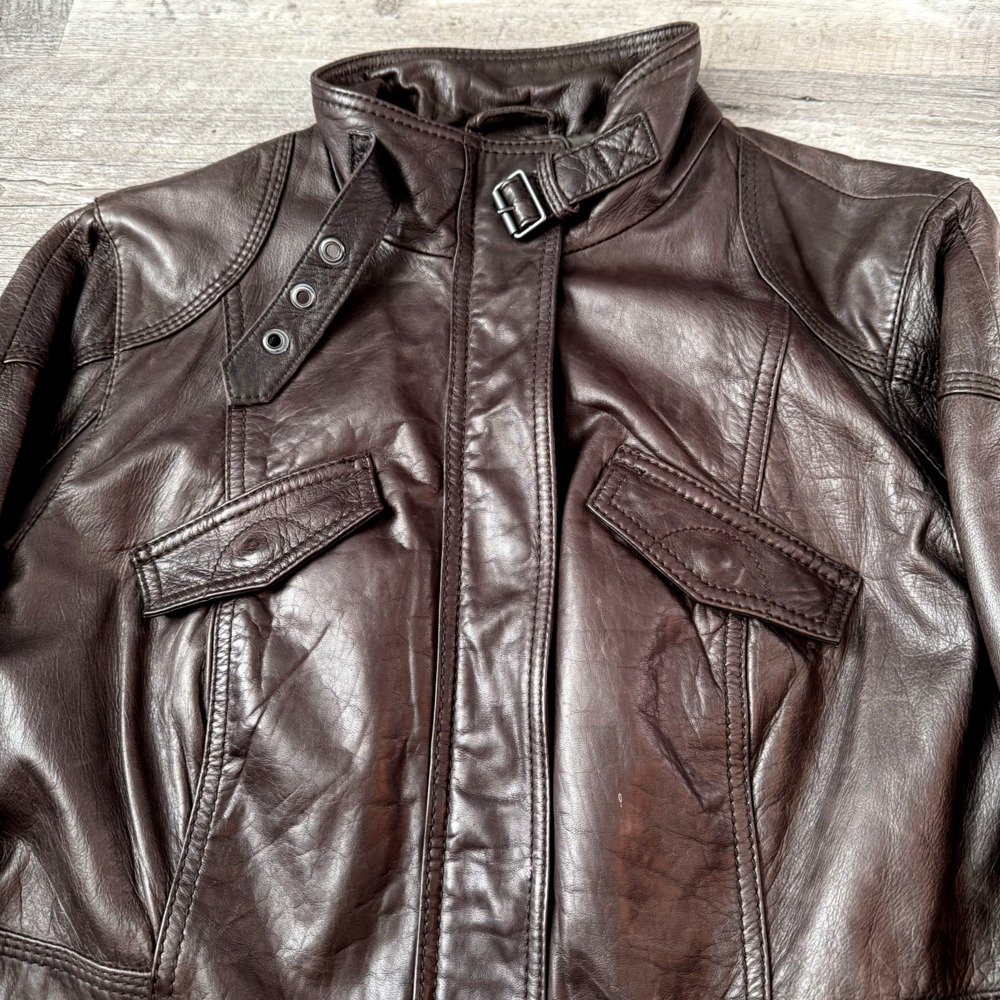 Eddie Bauer Bomber Jacket Mens XXL Genuine Lamb Leather Brown Full Zip Pockets